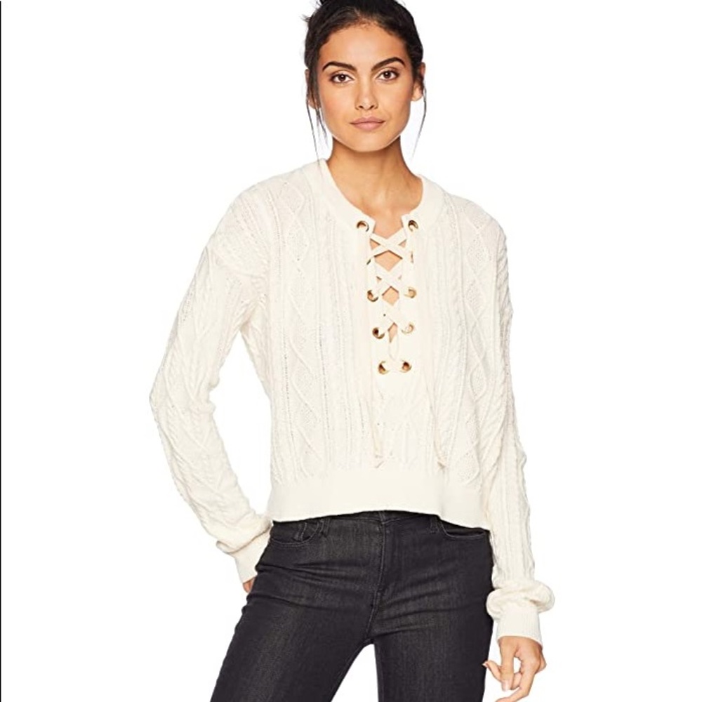 Show Me Your MuMu Lace Up Cable Knit Sweater